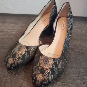 Alex Marie Martel Black Brocade Block Heels